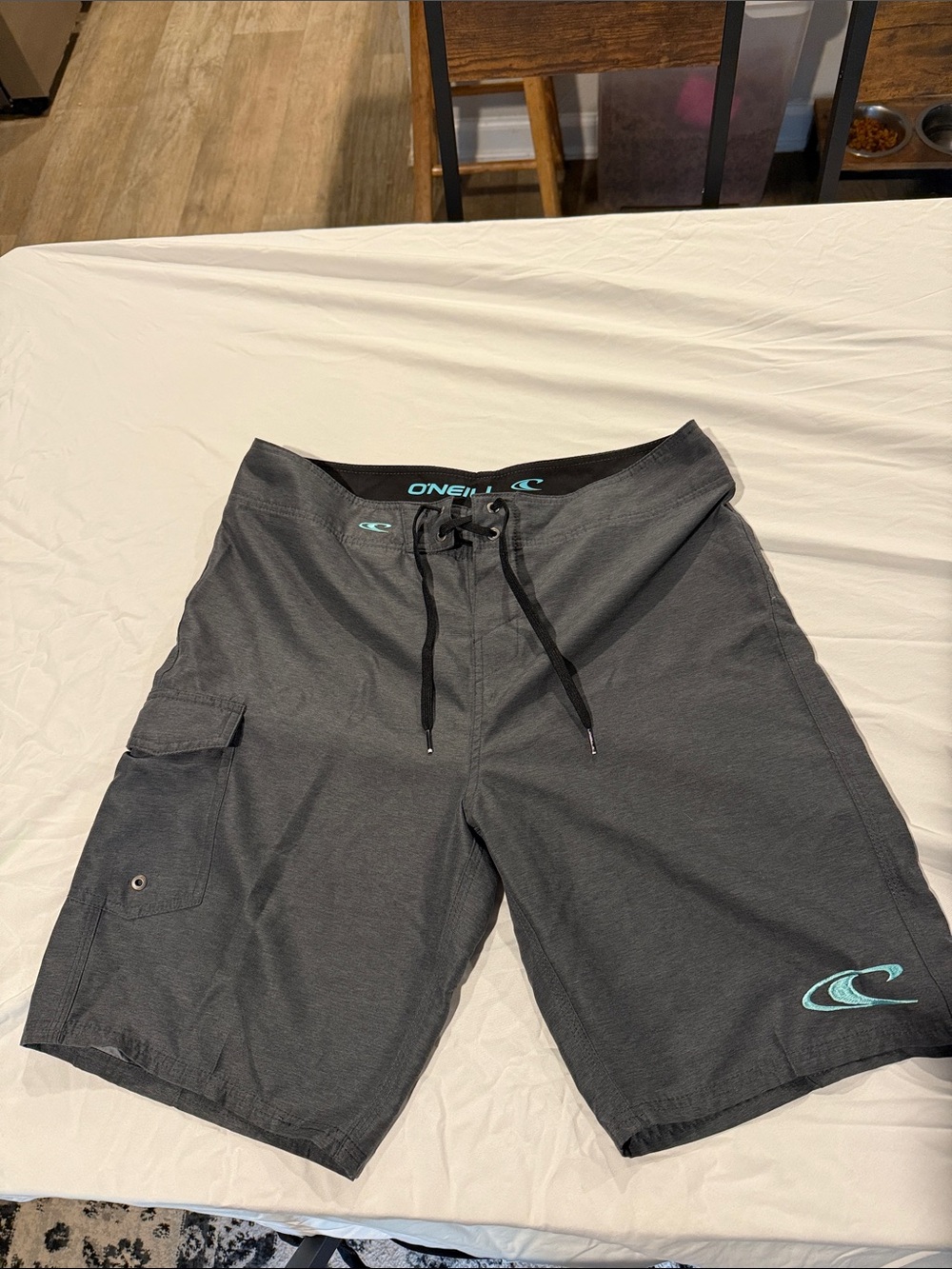 O'Neill Men's Charcoal Boardshorts with Teal Logo